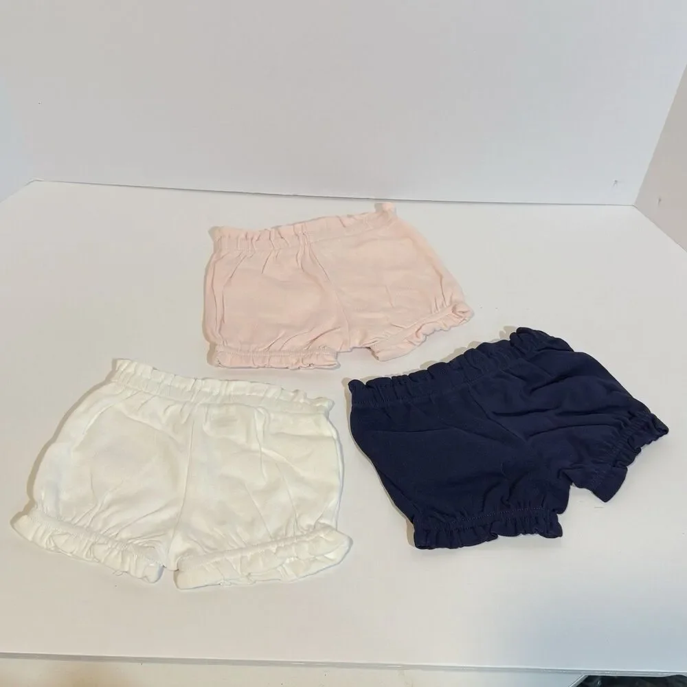 3 New Girls kids Bloomer Shorts Multipacks 3 Month blue white and pink